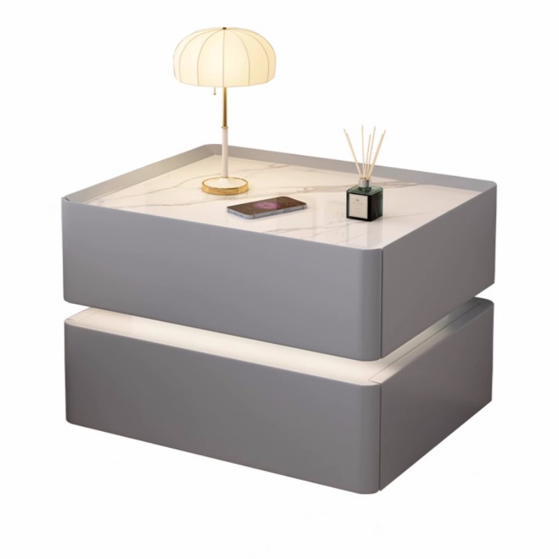 Solid Wood Nightstand 2 Drawers - طاولة سرير ذكية من الخشب الصلب
