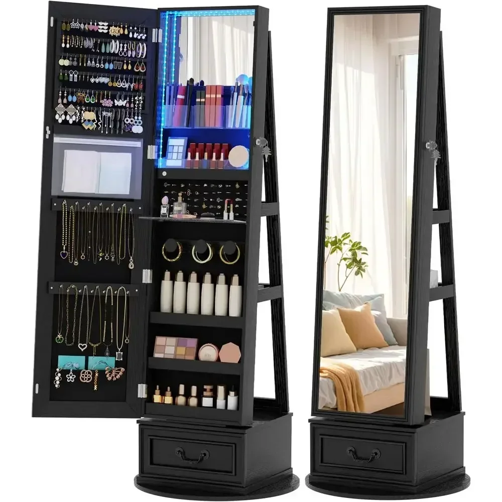 Full Length Mirror Jewelry Armoire - 360 ° خزانة مجوهرات دوارة قابلة