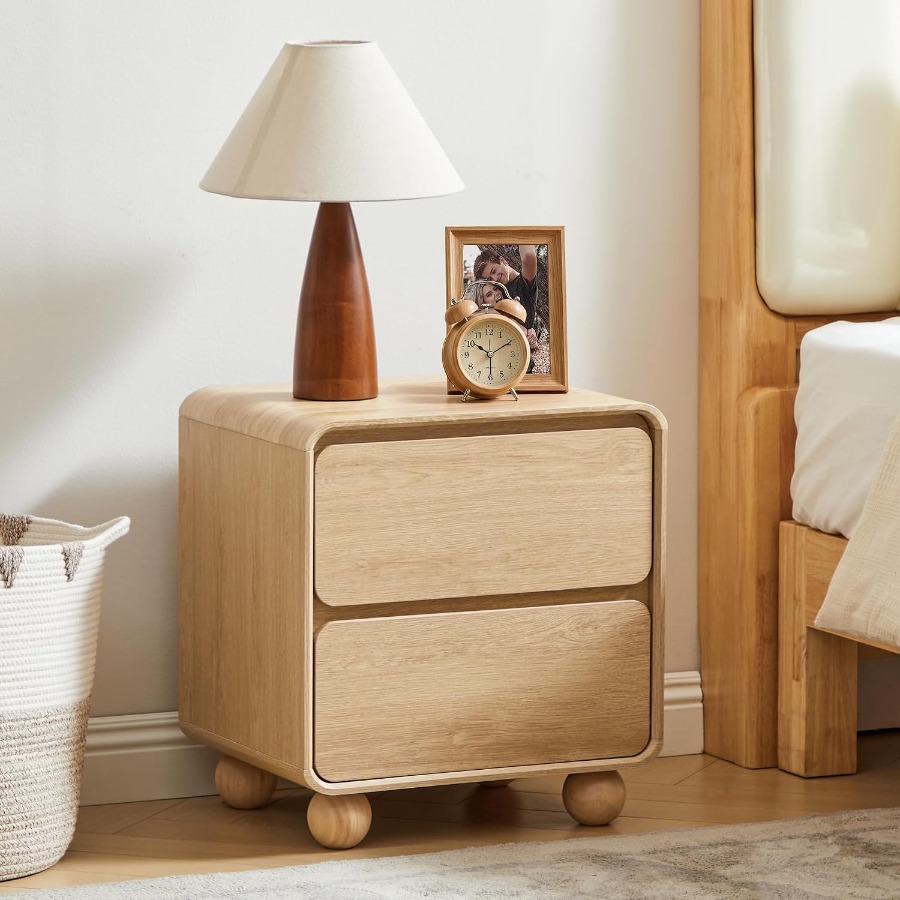 Solid Wood Nightstand 2 Drawers - طاولة صغيرة بجانب السرير مع درجين،