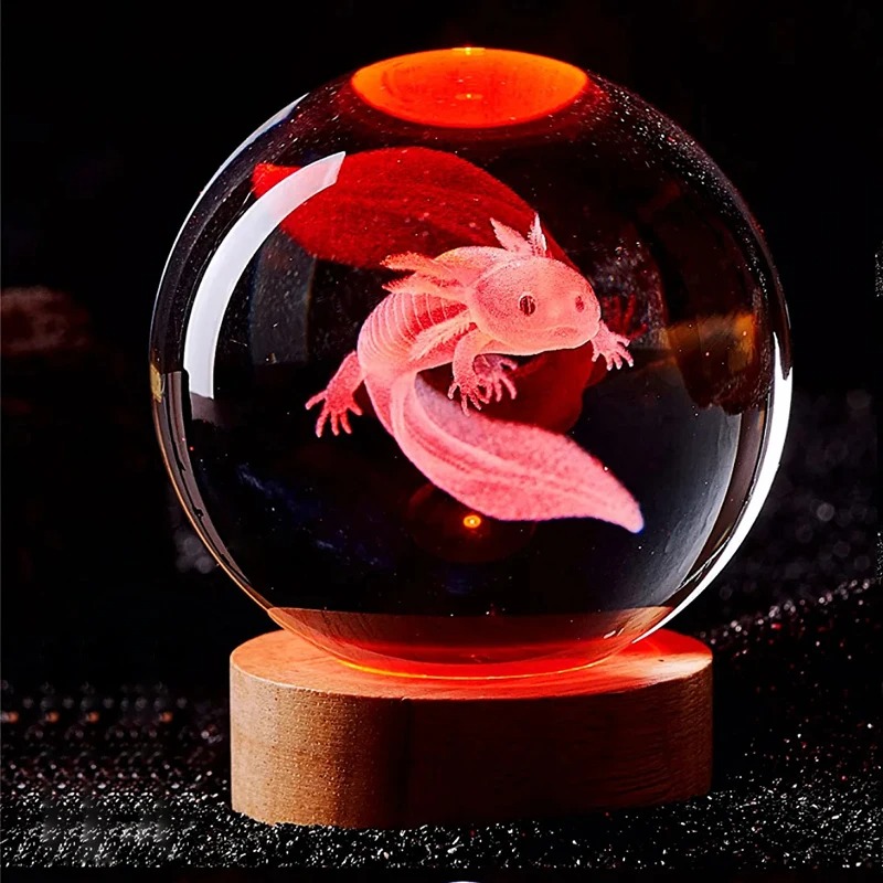 Floating Nightstand With Led Light - ثلاثية الأبعاد Axolotl محفورة بالليزر كريستال