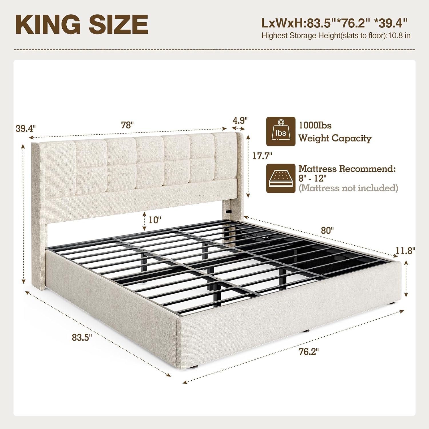 إطار سرير كينج مع رفع هيدروليك - مراجعة Gas Lift Storage Bed Hydraulic وسعره