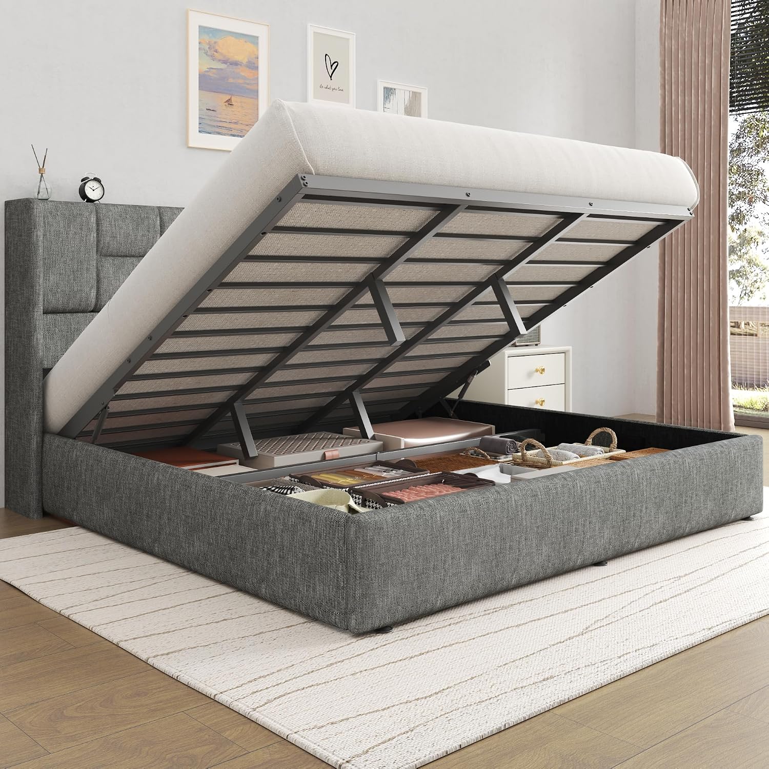 إطار سرير كينج مع تخزين هيدرول - مراجعة Gas Lift Storage Bed Hydraulic وسعره
