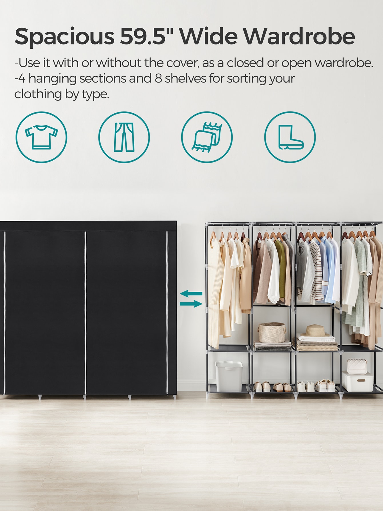 خزانة ملابس محمولة، منظم خزانة - مراجعة Wardrobe Closet Portable Fabric Cover وسعره