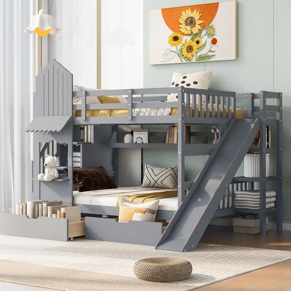 سرير بطابقين كامل الحجم مع درج - مراجعة Bunk Bed With Stairs And Slide وسعره