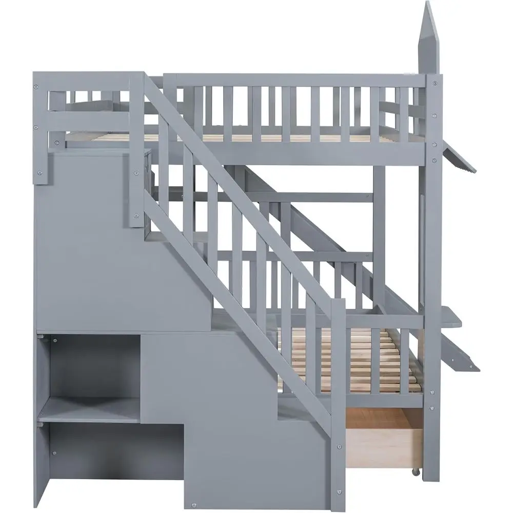 سرير بطابقين كامل الحجم مع درج - مراجعة Bunk Bed With Stairs And Slide وسعره