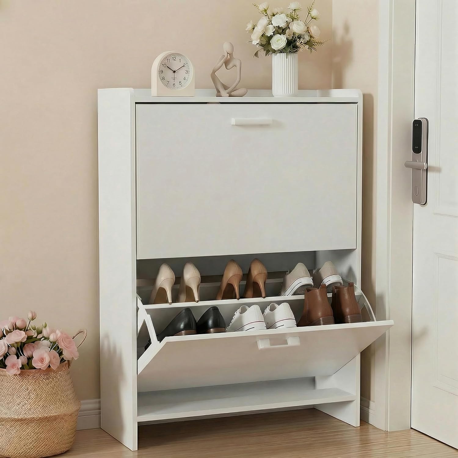 # خزانة أحذية ضيقة مع درجين قل - مراجعة Shoe Rack Cabinet Narrow Entryway وسعره