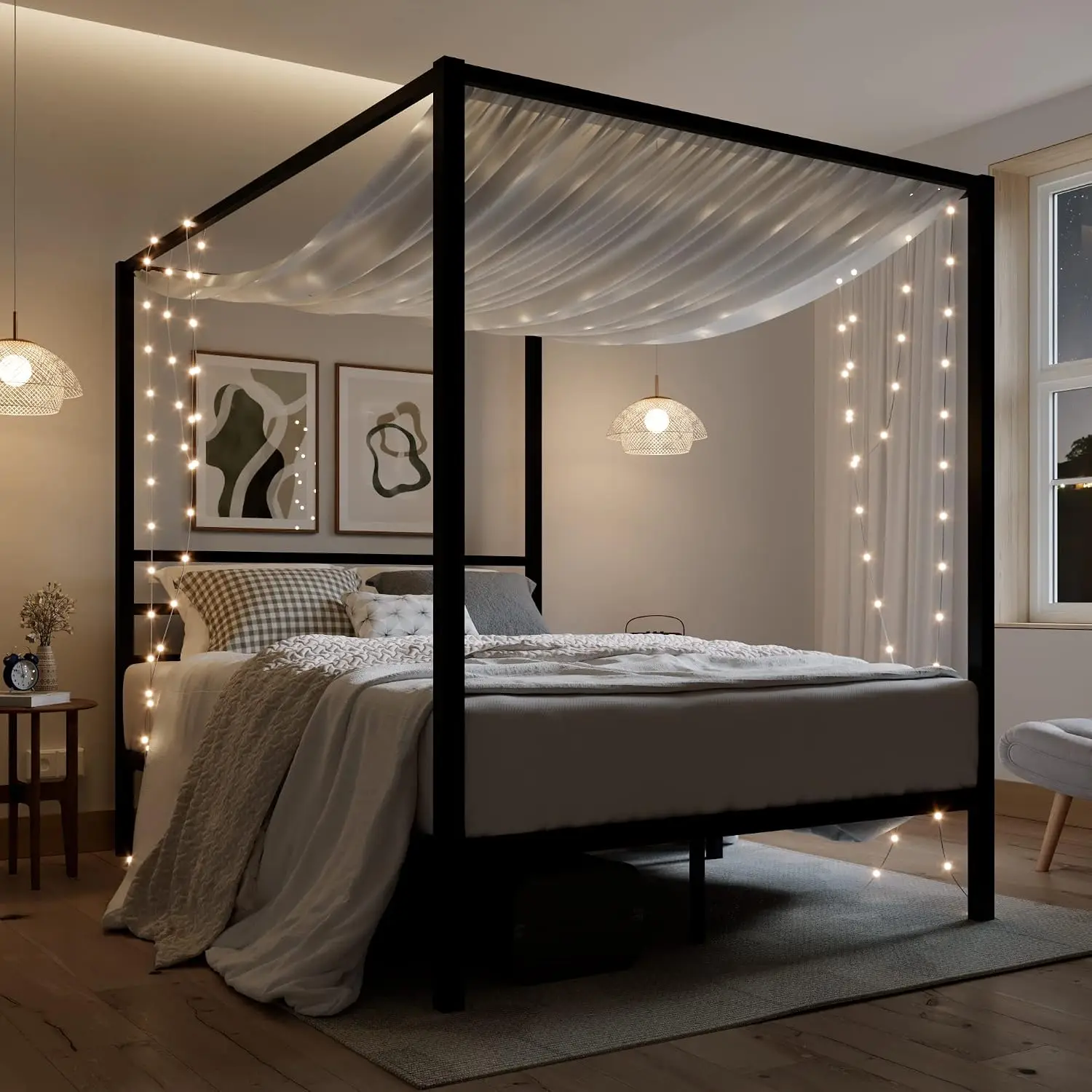إطار سرير معدني بحجم كوين مع م - مراجعة Canopy Bed Frame Metal Queen وسعره