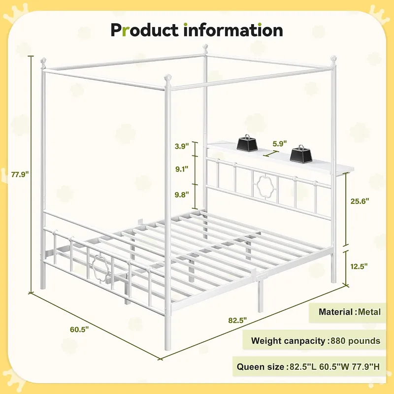 إطار سرير كوين مع مظلة ومسند ر - مراجعة Canopy Bed Frame Metal Queen وسعره