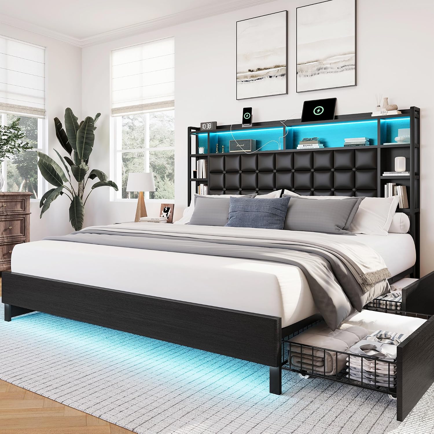 إطار سرير خشبي بحجم كينج مع أد - مراجعة King Size Bed Frame With Storage Drawers وسعره