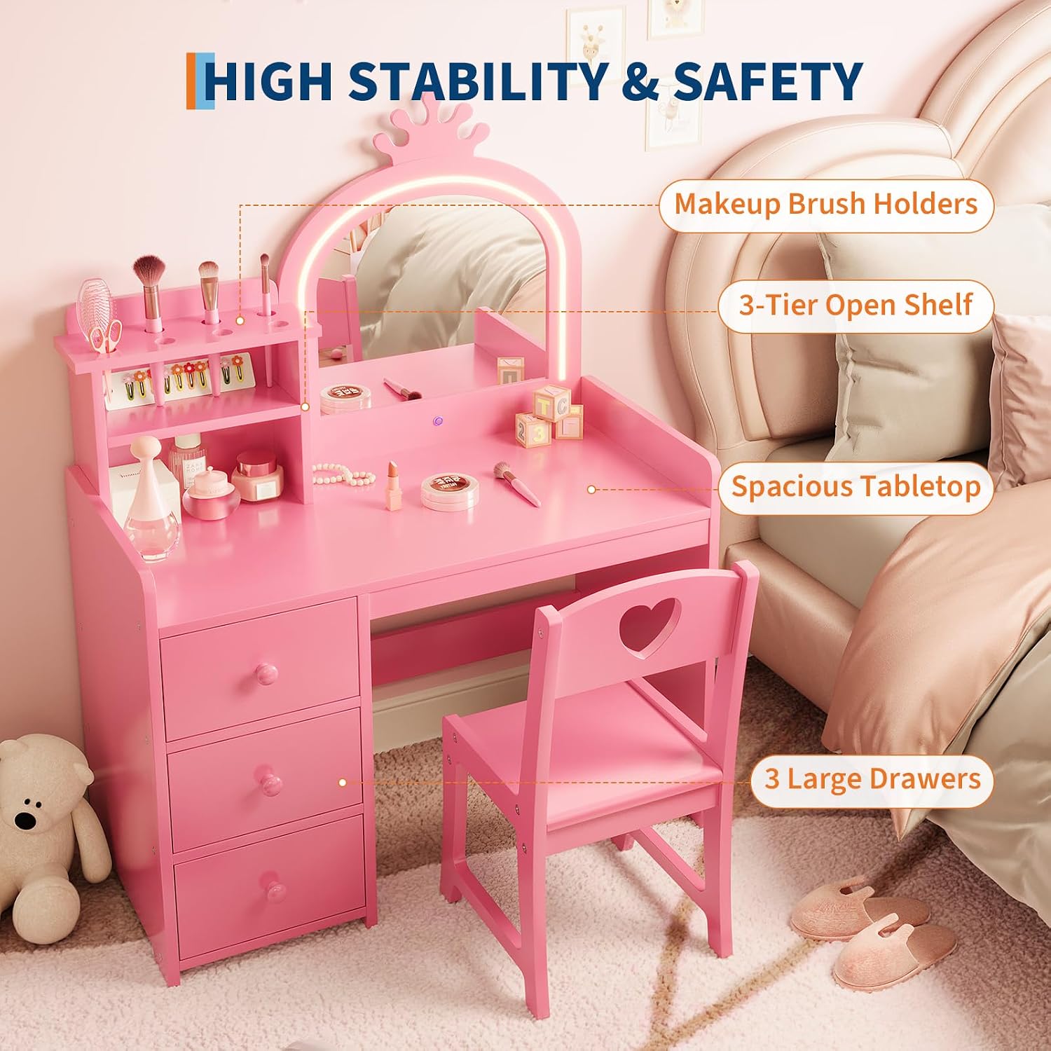 طاولة تزيين للأطفال مع مرآة مض - مراجعة Dressing Table Vanity With Lighted Mirror وسعره