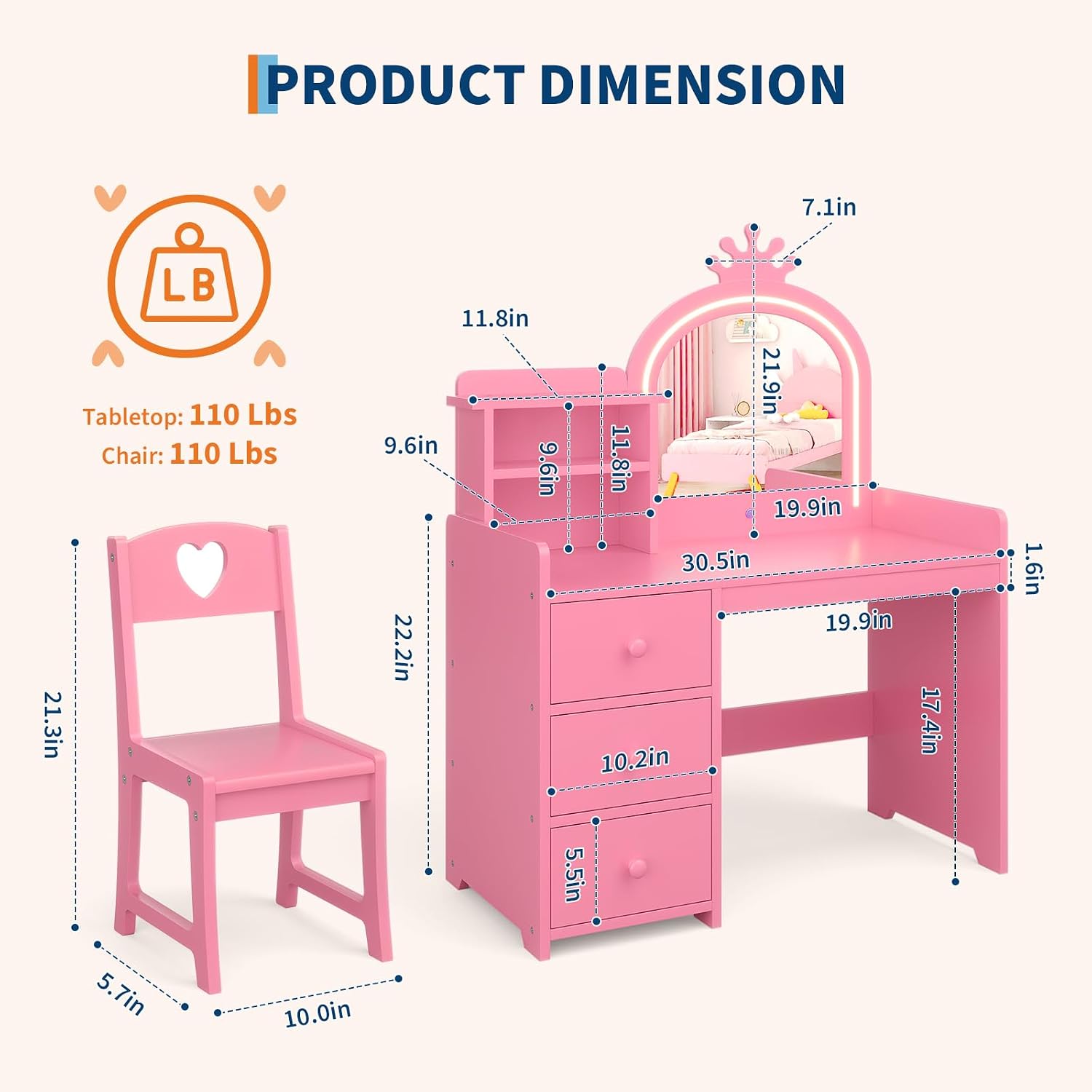 طاولة تزيين للأطفال مع مرآة مض - مراجعة Dressing Table Vanity With Lighted Mirror وسعره
