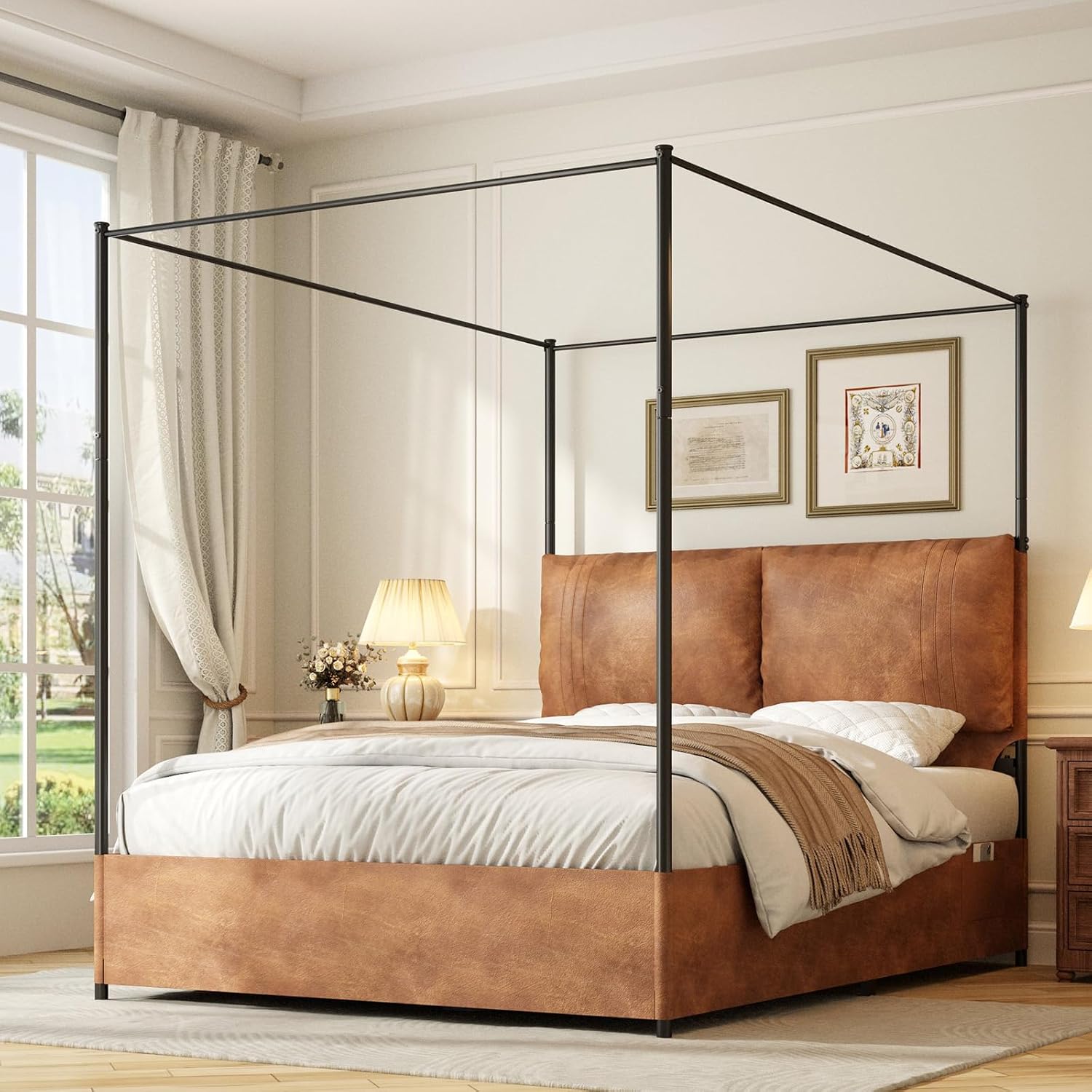إطار سرير بتصميم قنopy مع لوح  - مراجعة Canopy Bed Frame Metal Queen وسعره