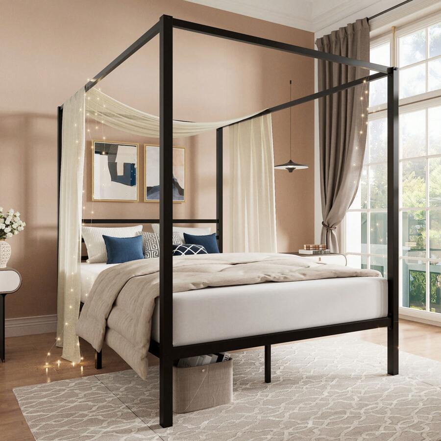 إطار سرير معدني أسود مع مظلة،  - مراجعة Canopy Bed Frame Metal Queen وسعره