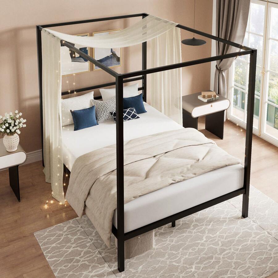 إطار سرير معدني أسود مع مظلة،  - مراجعة Canopy Bed Frame Metal Queen وسعره