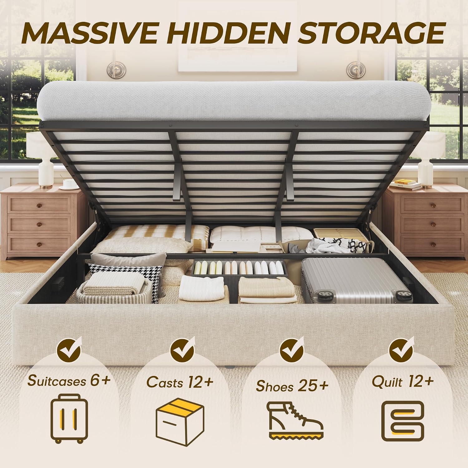 إطار سرير كينج سايز مع مساحة ت - مراجعة Gas Lift Storage Bed Hydraulic وسعره