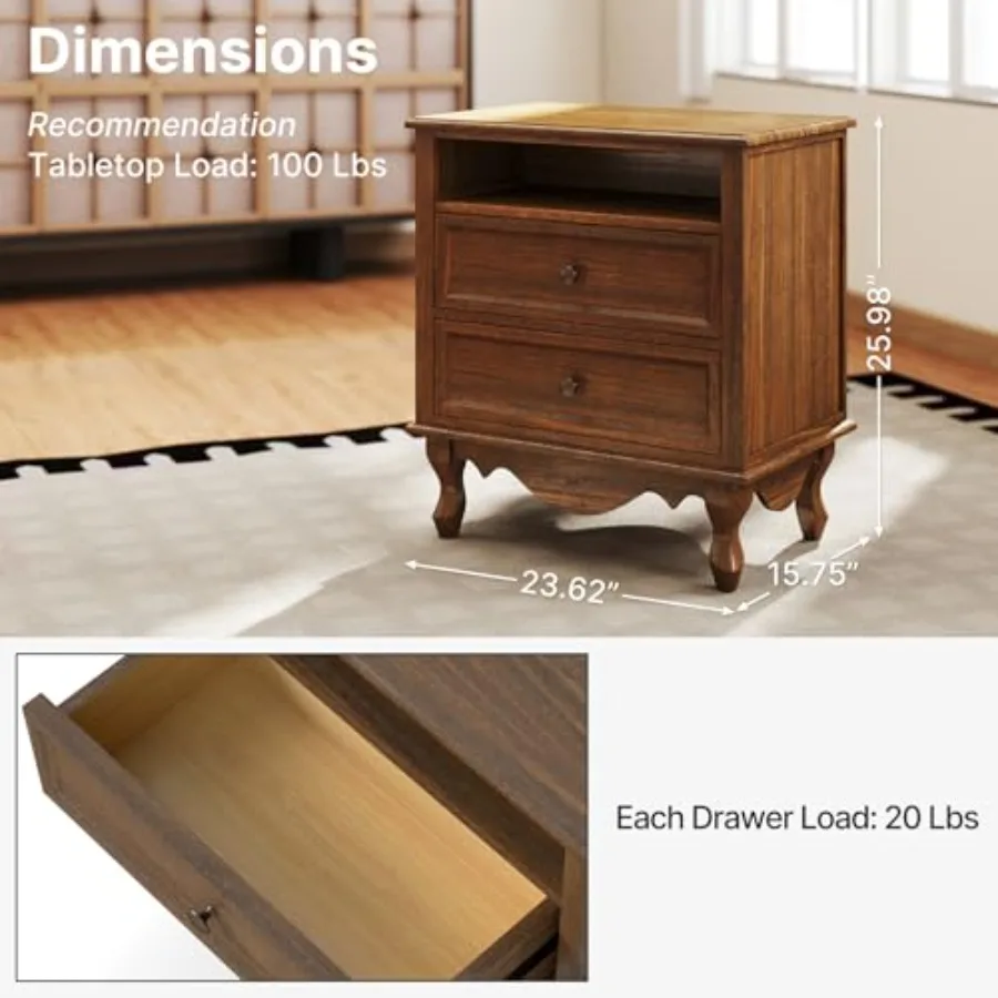 طاولة جانبية للسرير مصنوعة من  - مراجعة Solid Wood Nightstand 2 Drawers وسعره