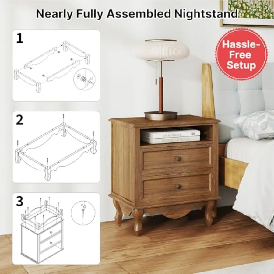طاولة جانبية للسرير مصنوعة من  - مراجعة Solid Wood Nightstand 2 Drawers وسعره