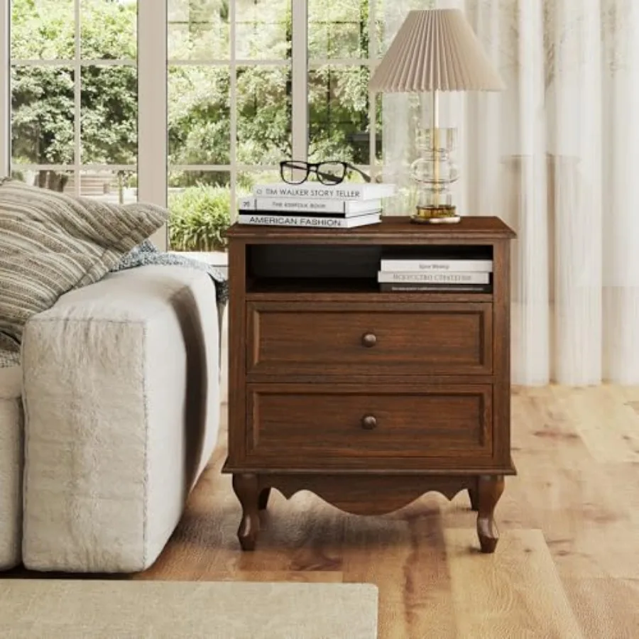 طاولة جانبية للسرير مصنوعة من  - مراجعة Solid Wood Nightstand 2 Drawers وسعره