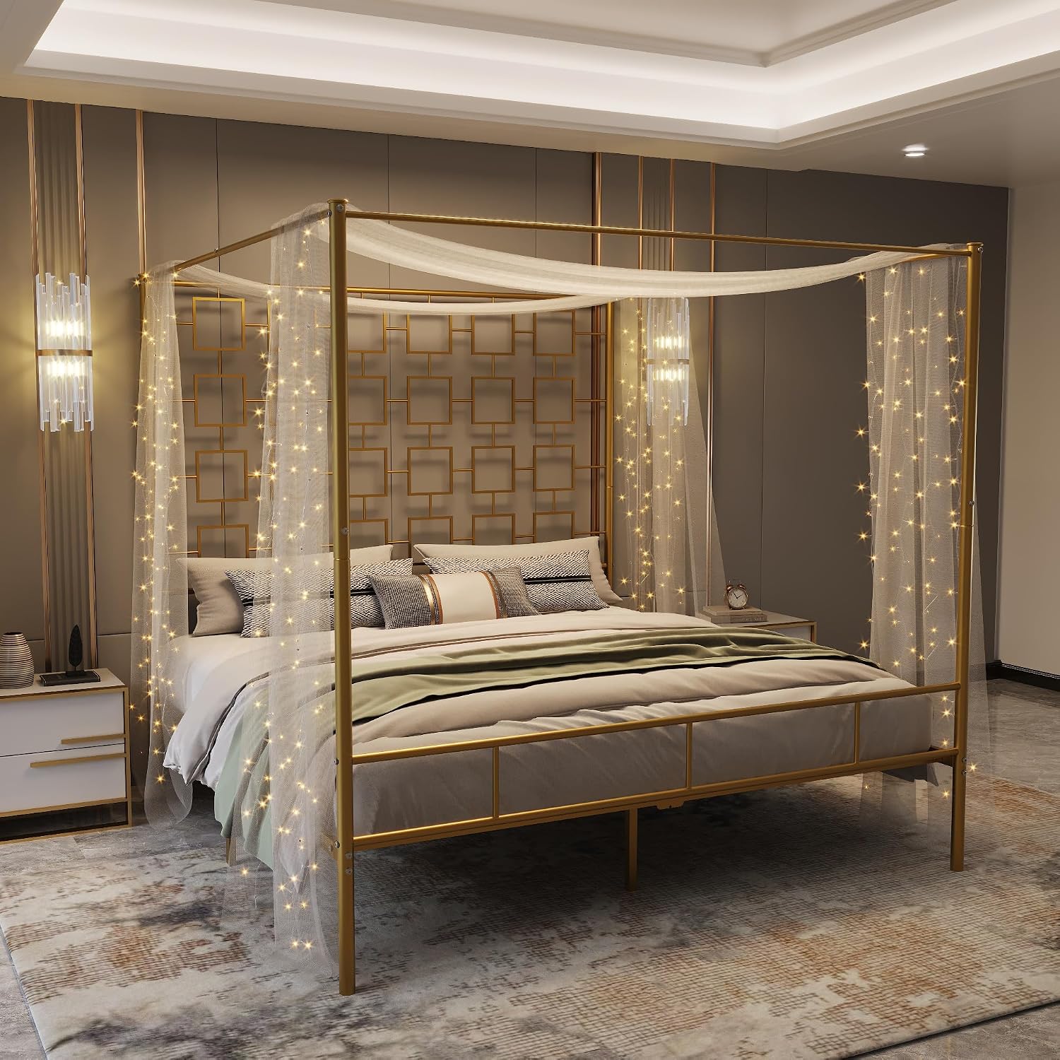 إطار سرير ملكي معدني بأربعة أع - مراجعة Canopy Bed Frame Metal Queen وسعره