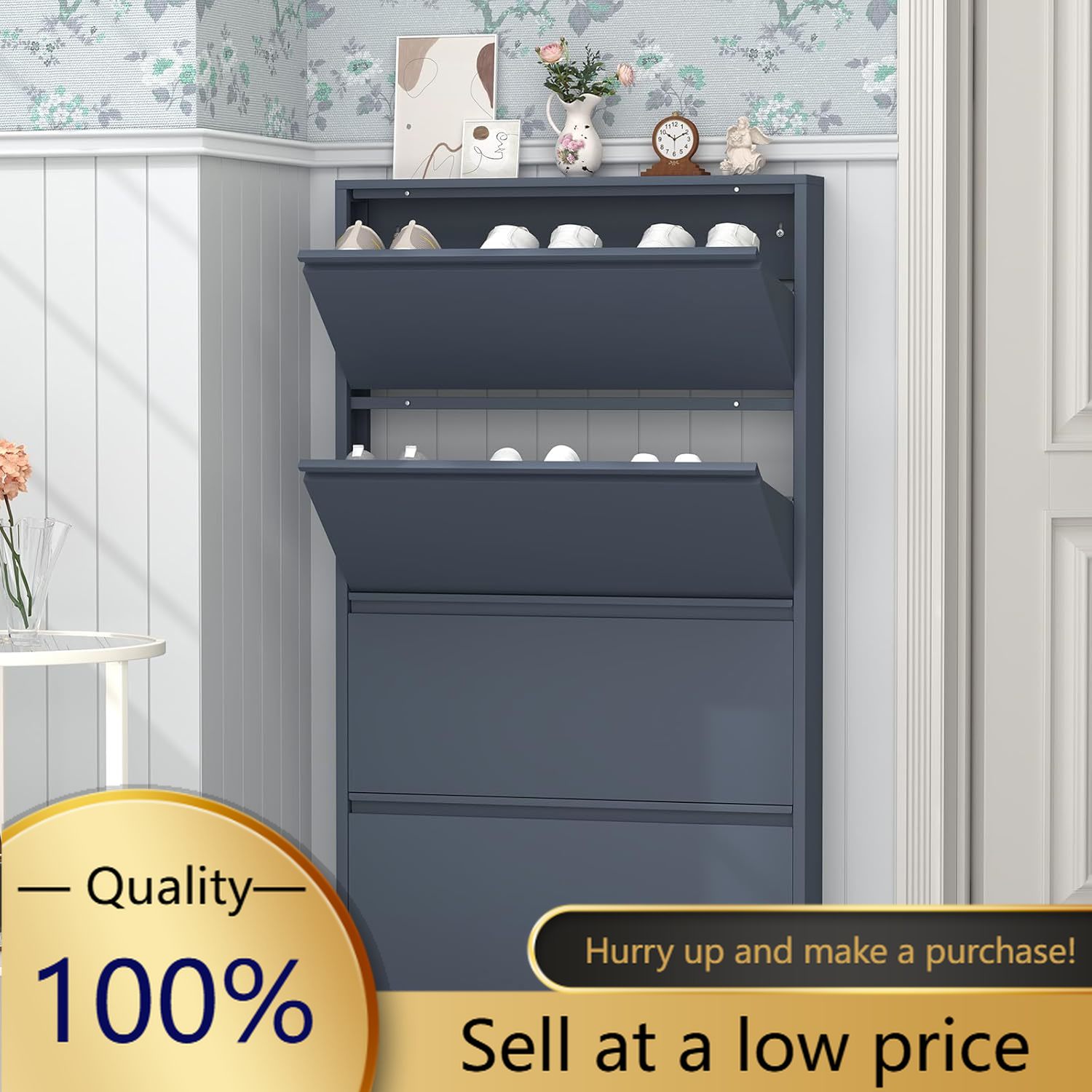 خزانة أحذية بـ 4 أدراج قابلة ل - مراجعة Shoe Rack Cabinet Narrow Entryway وسعره