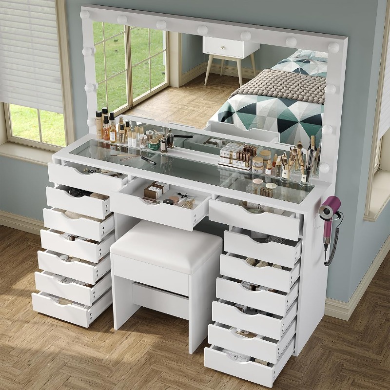 طاولة تجميل يانوساكو مع مرآة و - مراجعة Dressing Table Vanity With Lighted Mirror وسعره