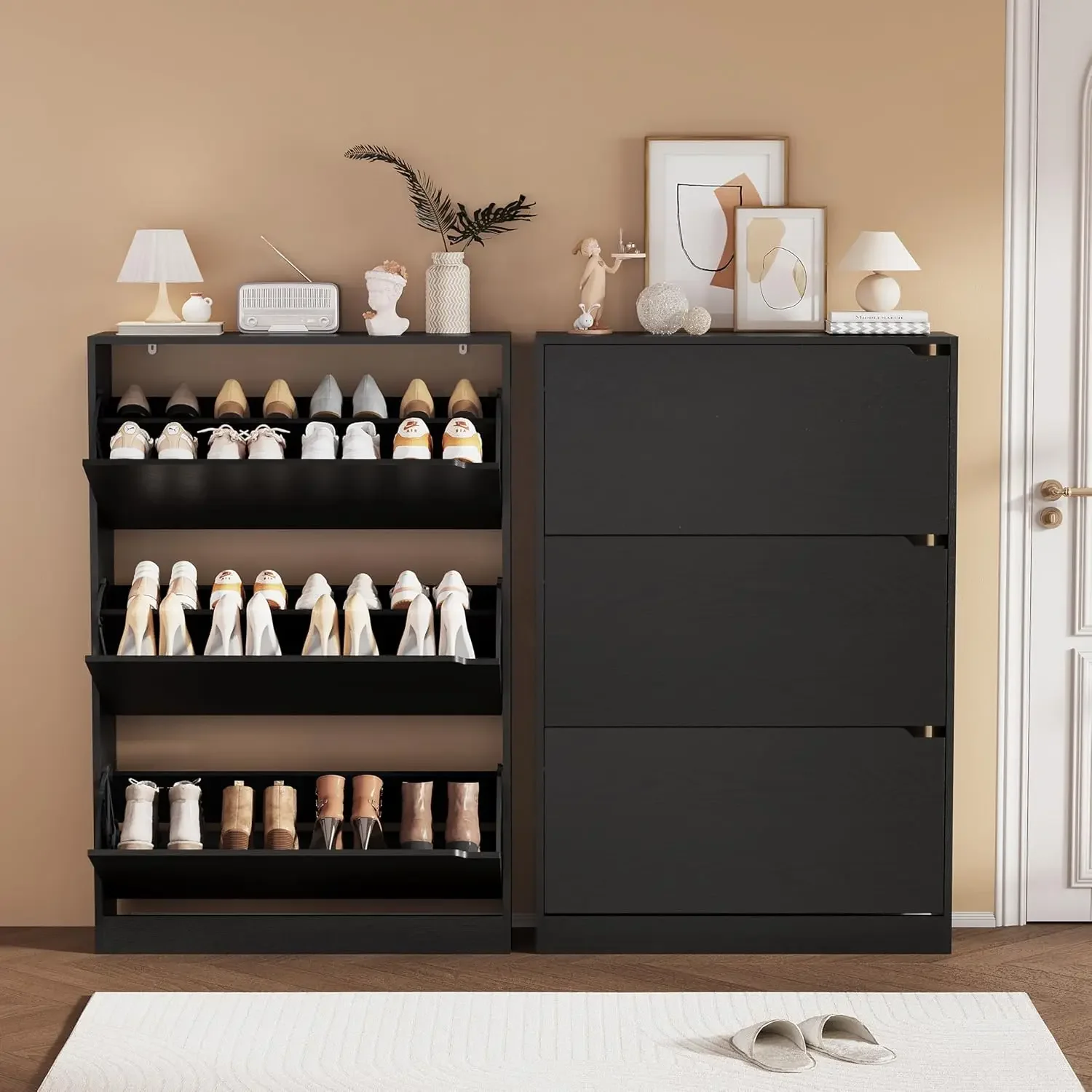 خزانة تخزين الأحذية، منظم أحذي - مراجعة Shoe Rack Cabinet Narrow Entryway وسعره